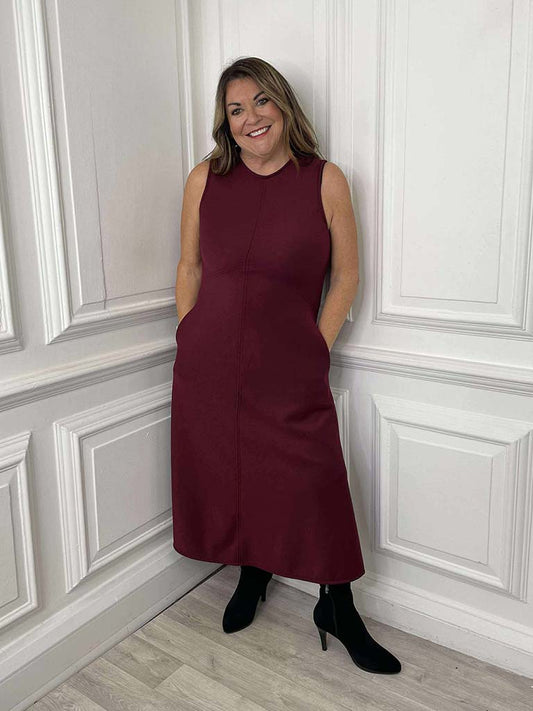 Scuba Bias Cut Dress - Burgundy