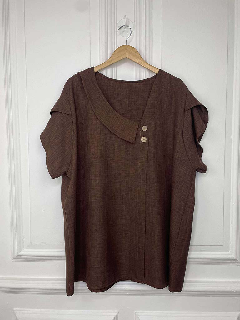 Asymmetric Lapel Top - Coffee