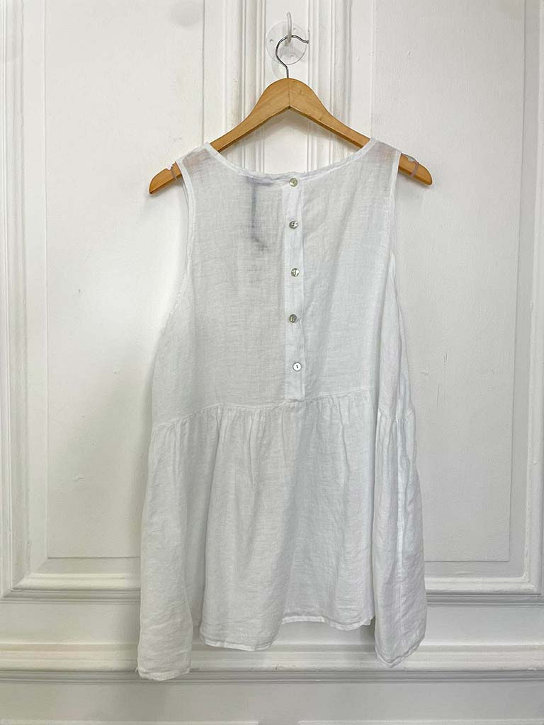 Linen Button Back Sleeveless Top - White