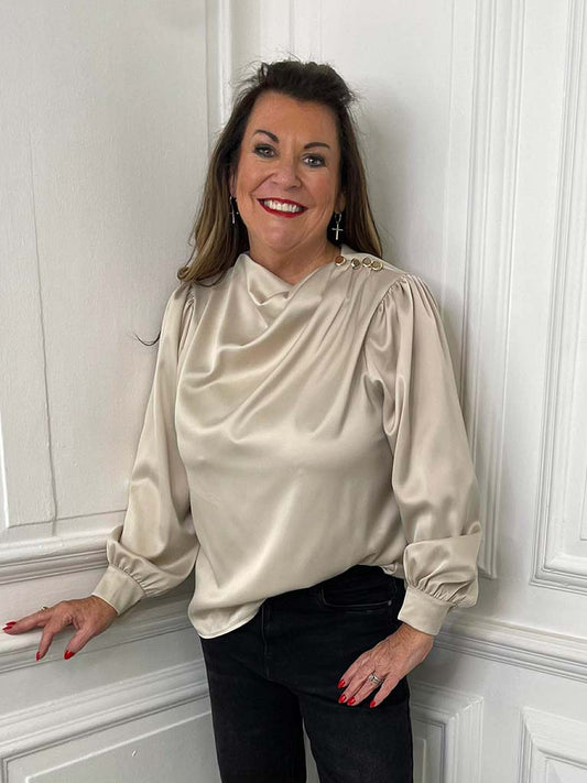 Draped Neck Blouse - Champagne