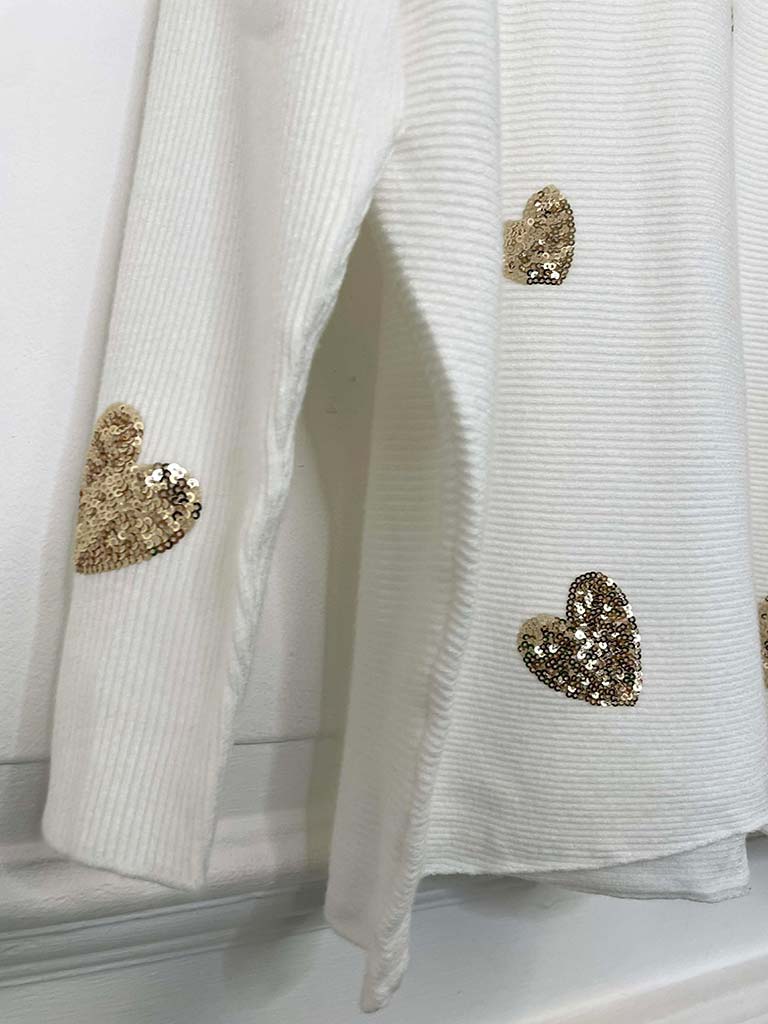 Sequin Heart Knit - Winter White