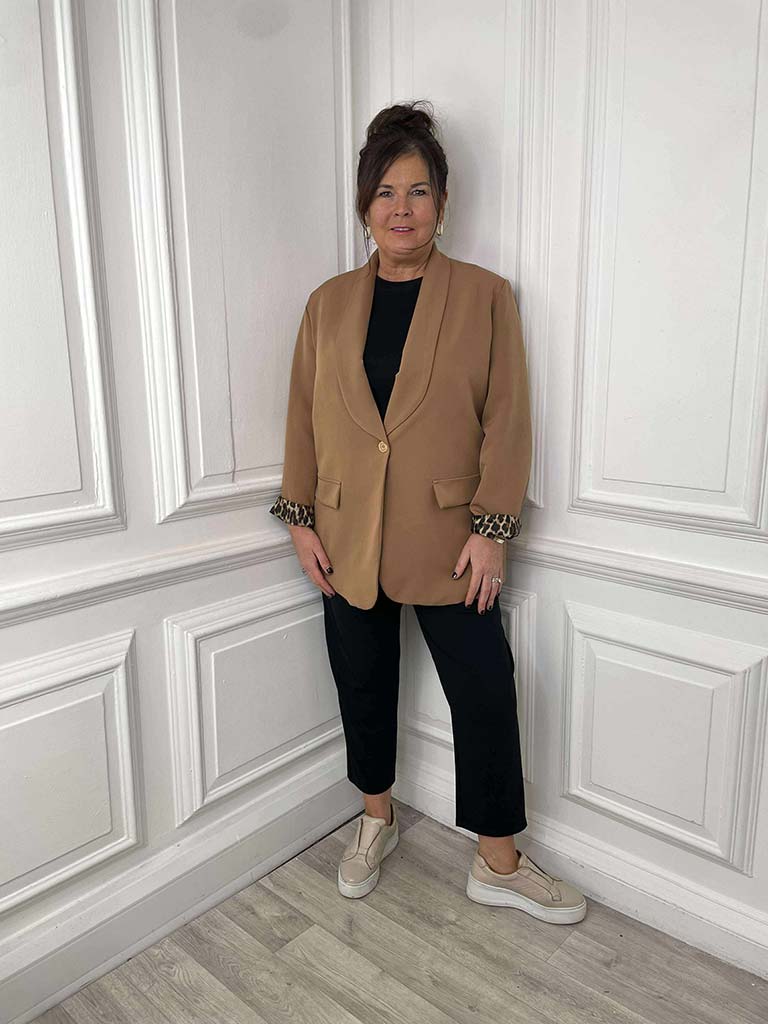 Leopard Lined Blazer - Camel