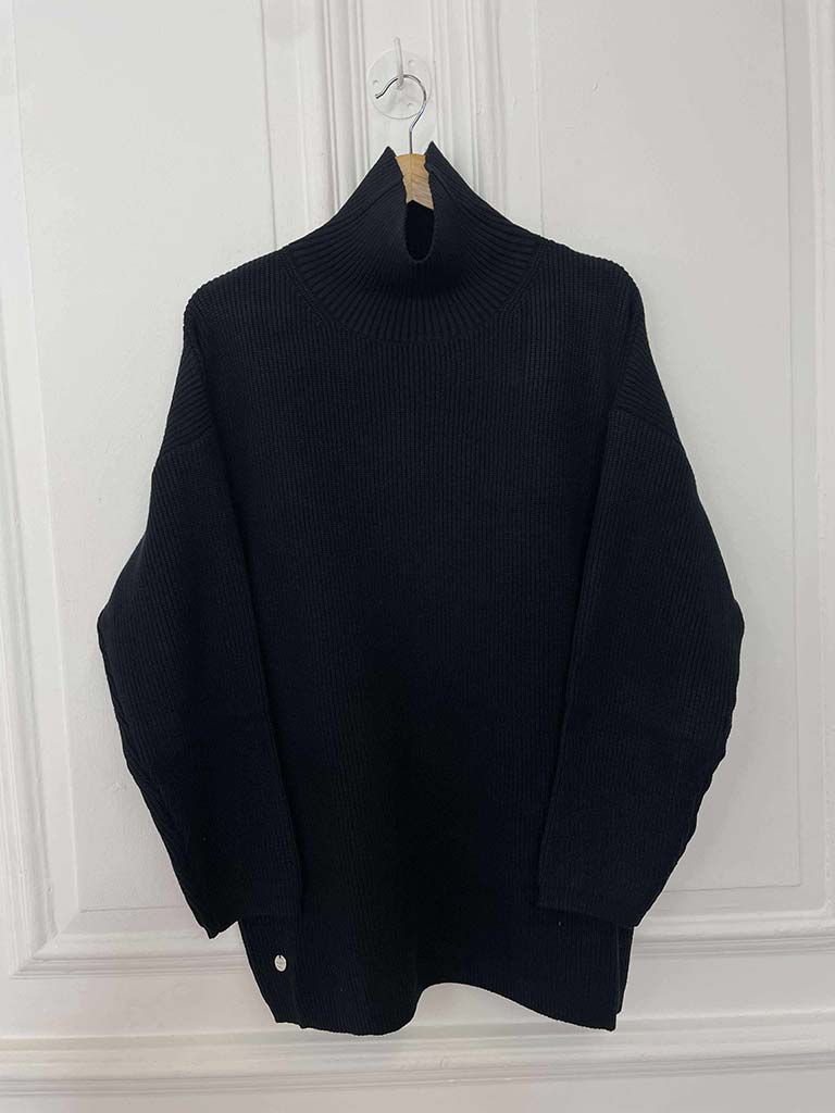 Malissa J High Neck Ribbed Knit - Black