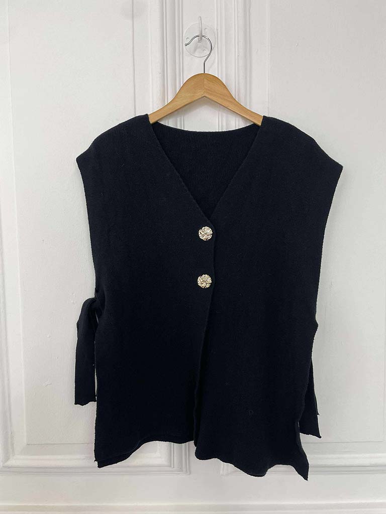 Tie Side Knit Waistcoat - Black