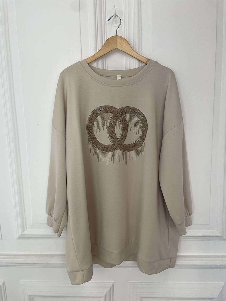 Link Embellished Sweatshirt - Stone