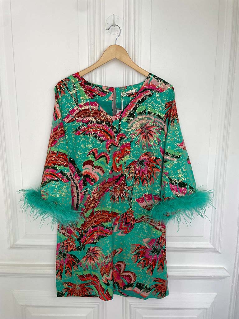 Malissa J Rio Feather Dress - Jade