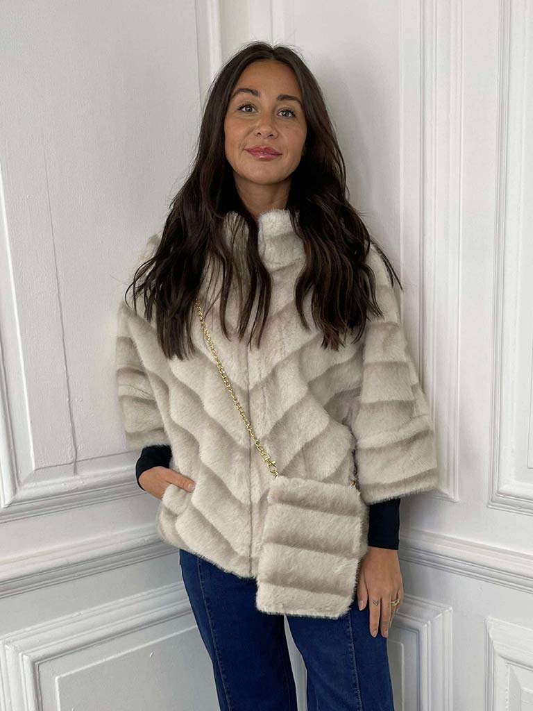 Malissa J Faux Fur Cross Body Bag - Stone