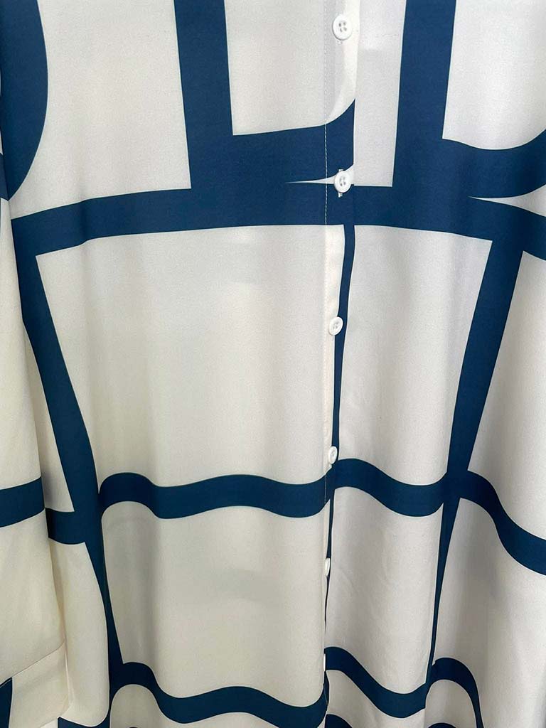 Agata Geometric Shirt Dress - White & Navy