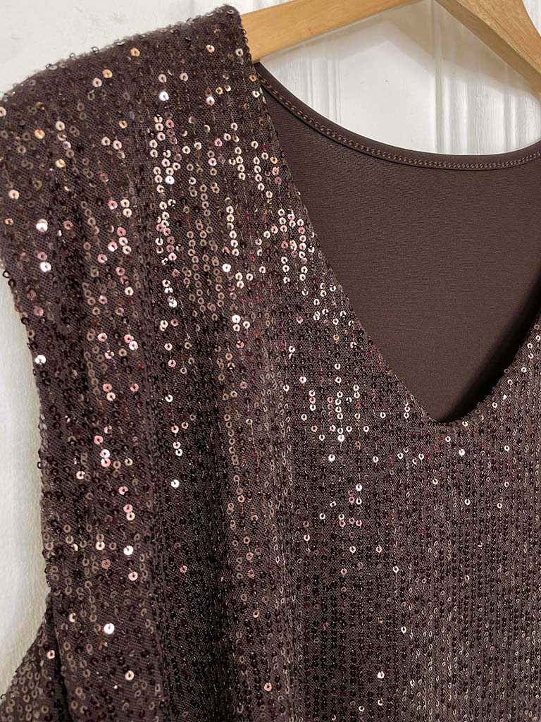 Sequin Sleeveless Top - Chocolate