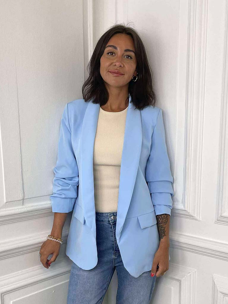Ruched Sleeve Blazer - Sky