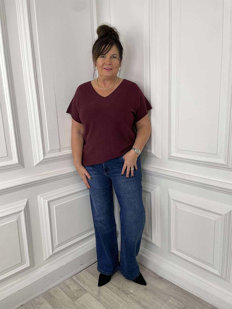 V-Neck Knit Top - Plum