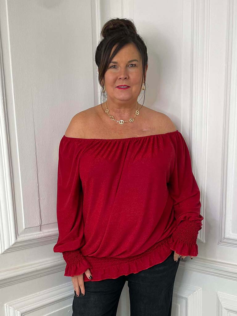 Bardot Shimmer Top - Red