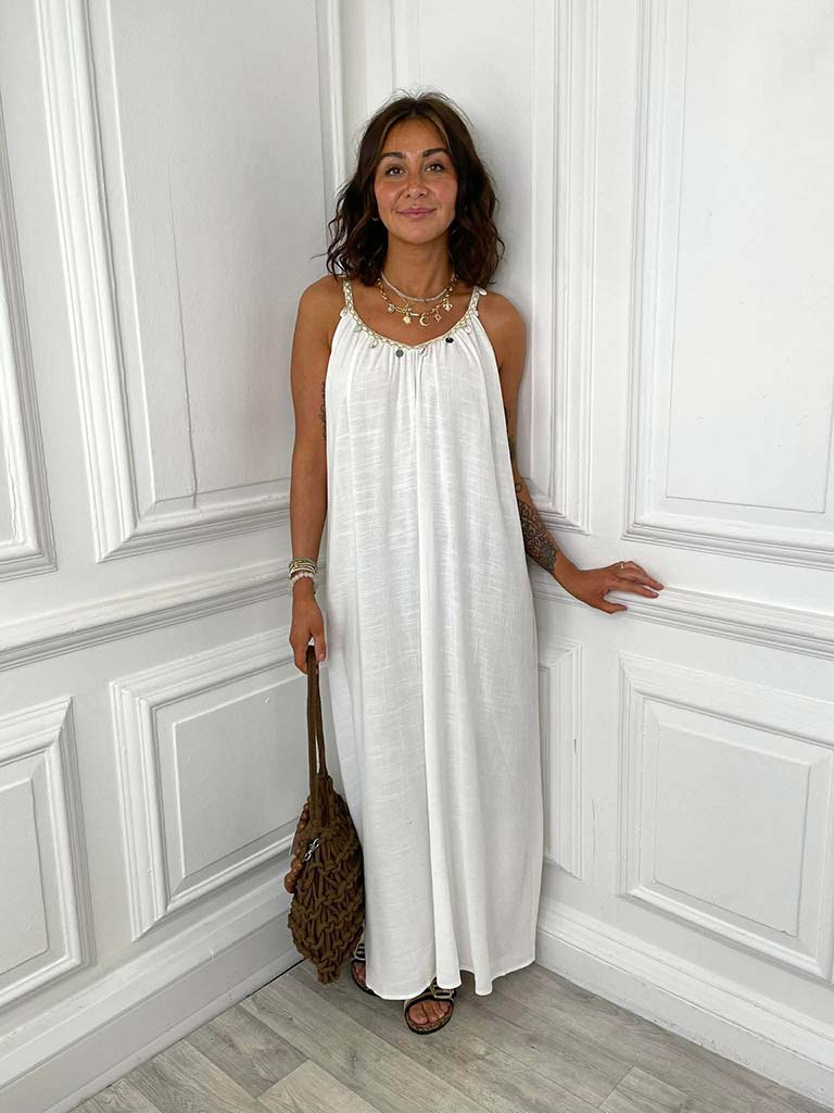 Boho Embellished Maxi Dress - White Chester Boutique Boho Embellished Maxi Dress - White Chester Boutique