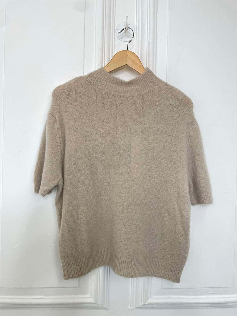 High Neck Short Sleeve Knit - Oat