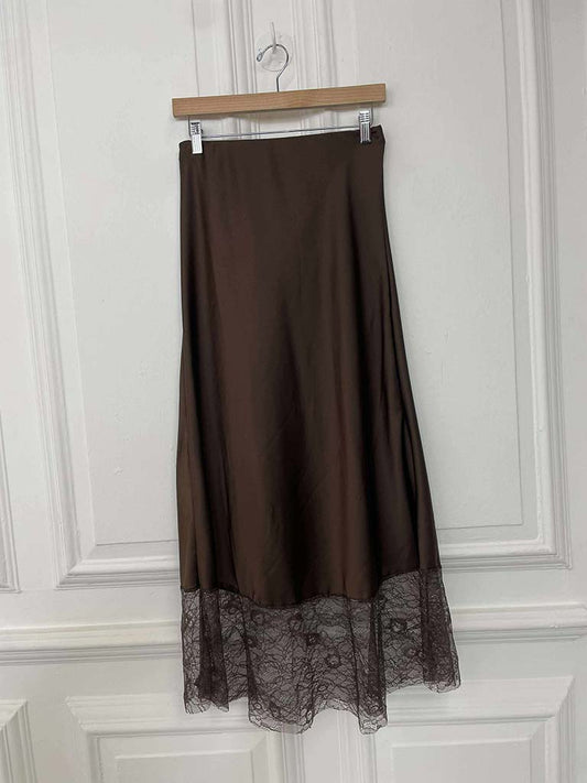 Lace Trim Maxi Skirt - Chocolate