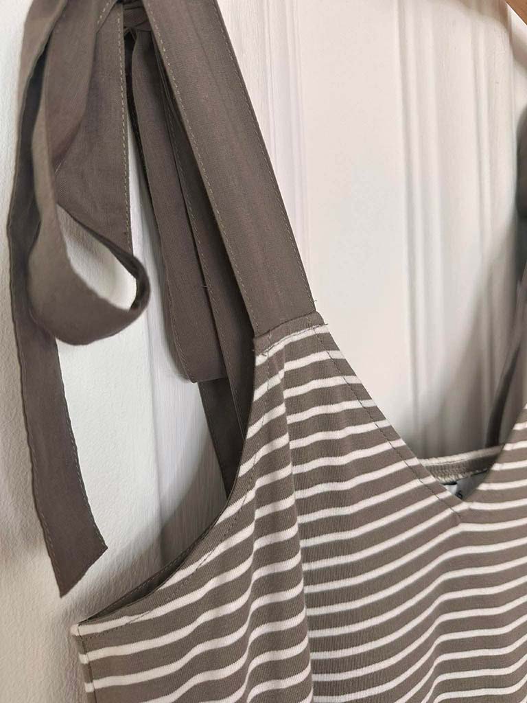 Tie Strap Stripe Dress - Mocha