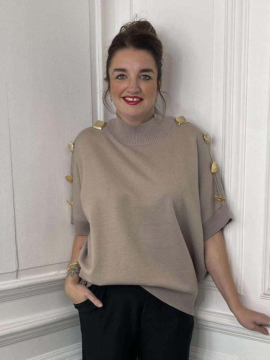 Malissa J Statement Button Knit - Mushroom