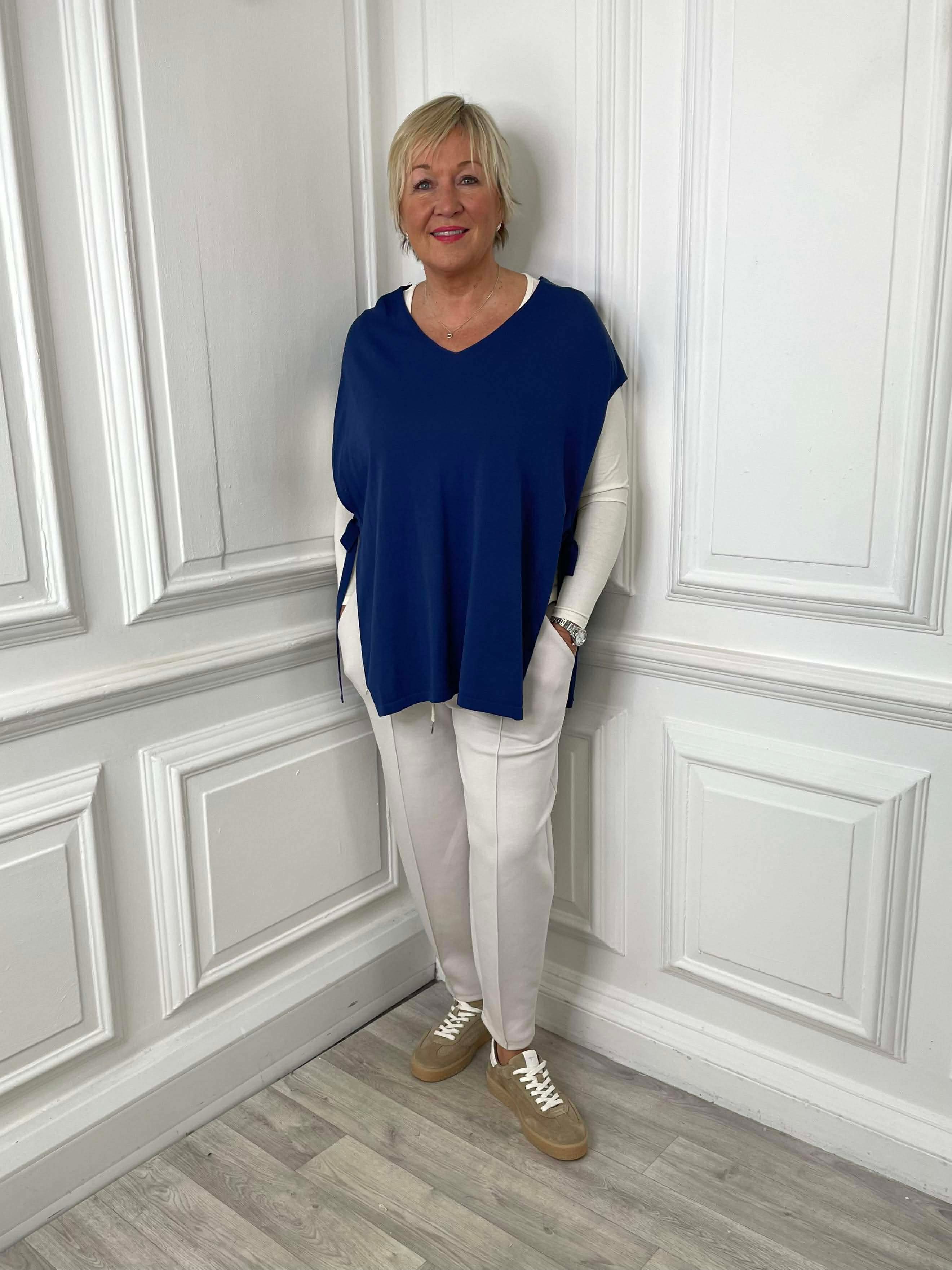 Malissa J Tie Side Tank Knit - Navy