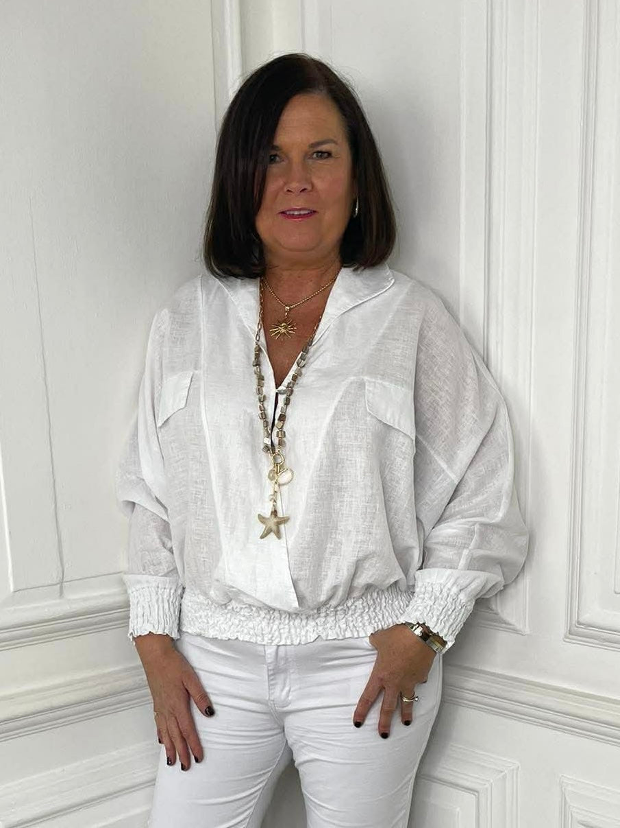 Shirred Waist Shirt - White