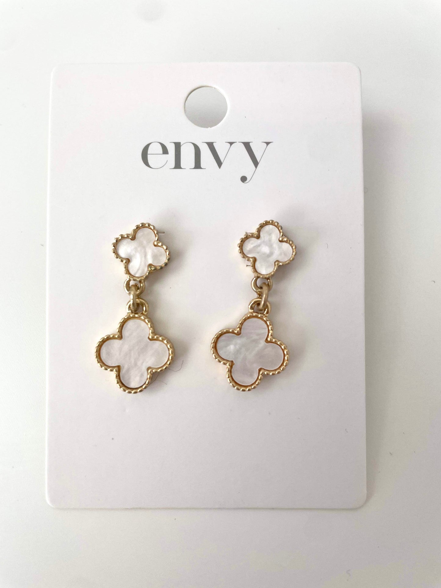 Envy Double Alhambra Drop Earrings - Gold & Ivory