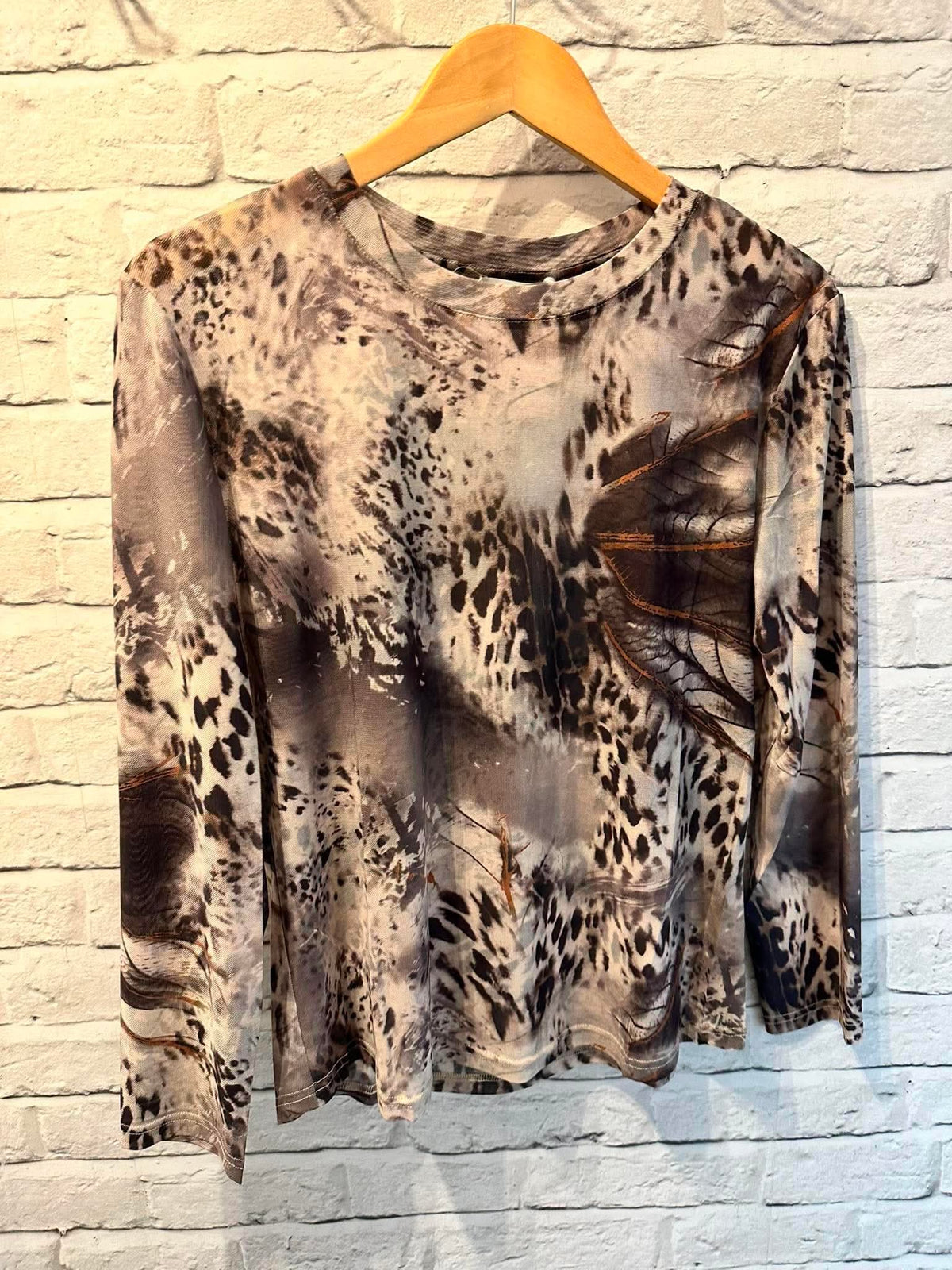 Print Mesh Layering Top - Autumn Leopard