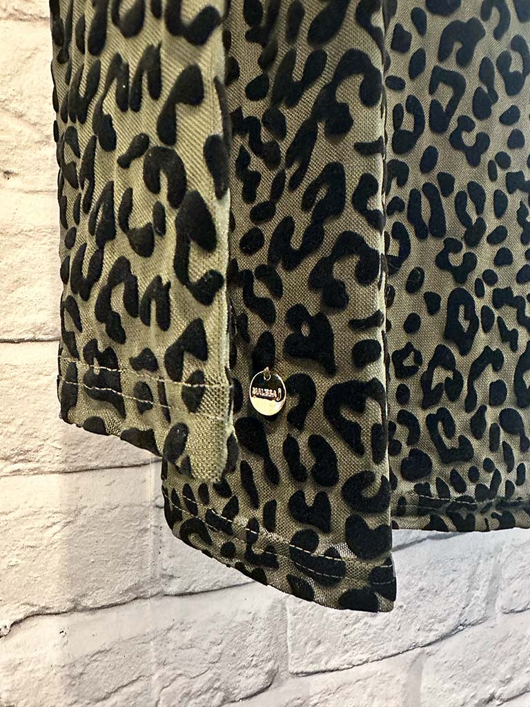 Malissa J Draped Neck Mesh Top - Khaki Leopard