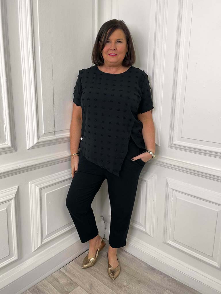 Malissa J Dobby Dot Top - Black