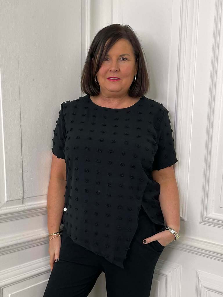 Malissa J Dobby Dot Top - Black