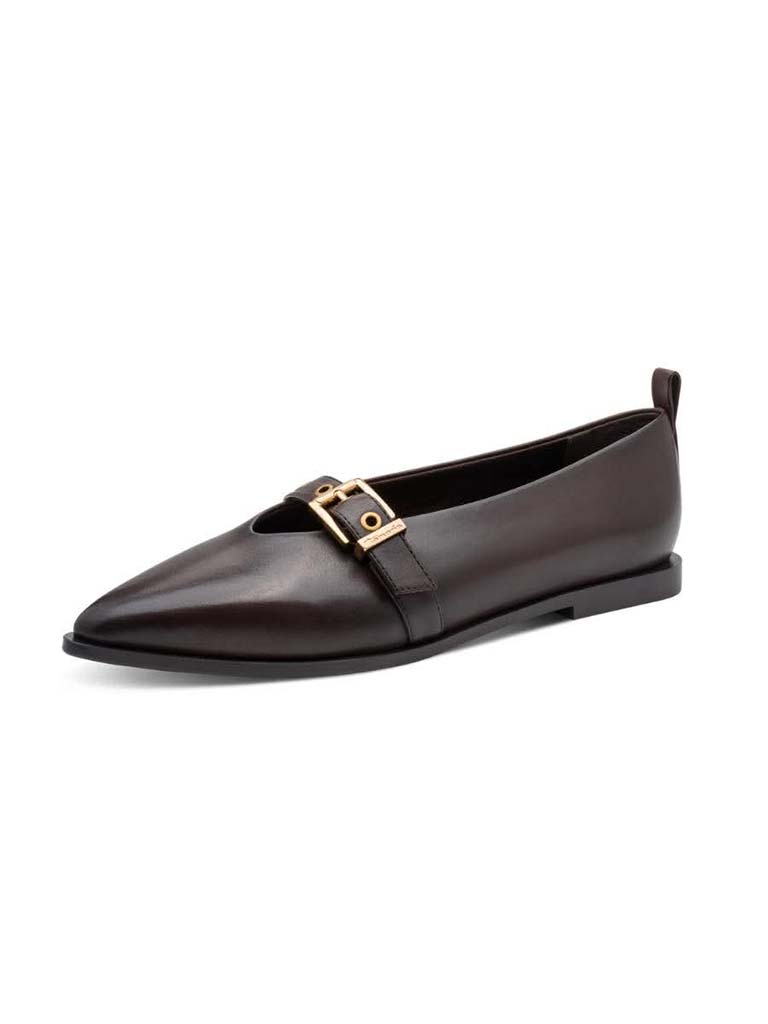 Tamaris Leather Pointed Flat - Mahogany