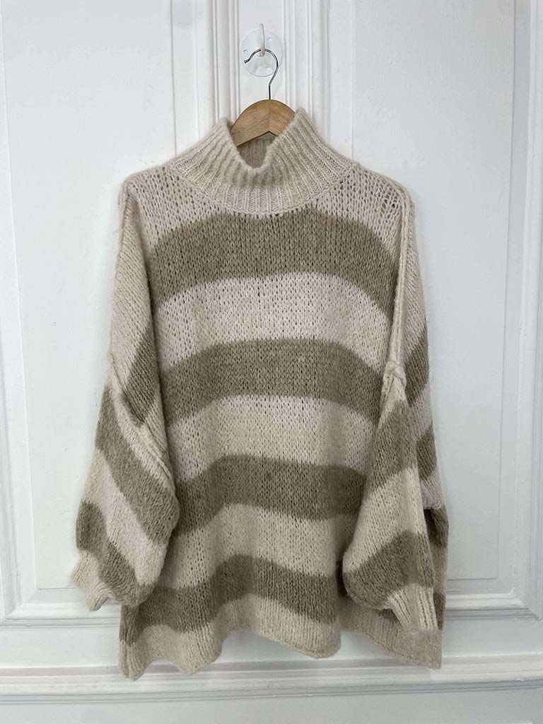 Chunky Exposed Seam Stripe Knit - Ecru & Oat