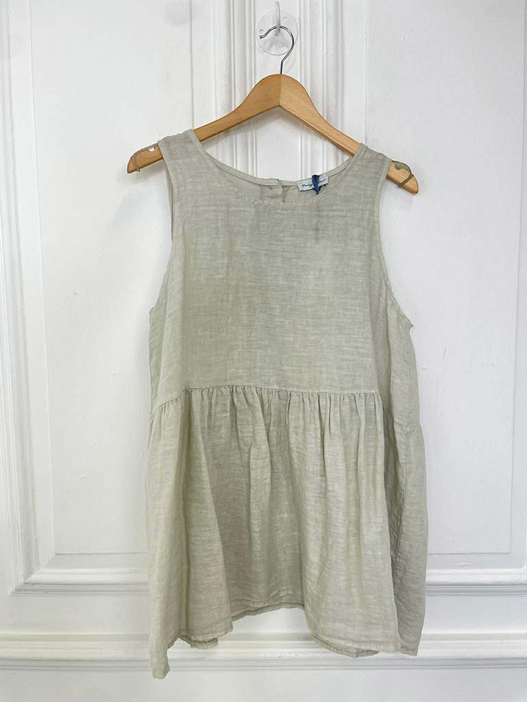 Linen Button Back Sleeveless Top - Stone