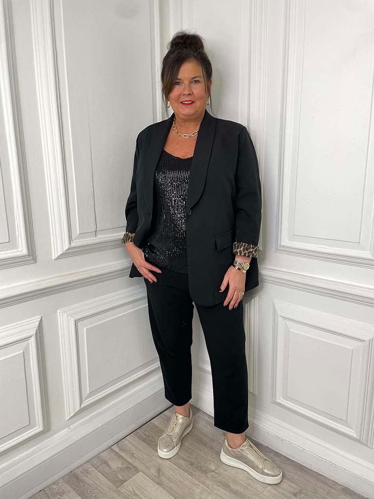 V-Neck Sequin Vest - Black