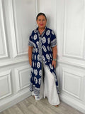 Paisley Print Tiered Maxi Dress - Navy & White