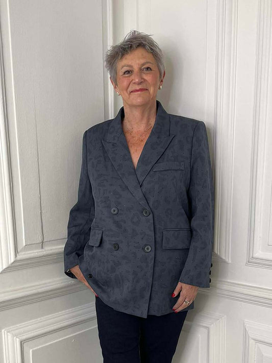 Malissa J Studded Leopard Blazer - Blue