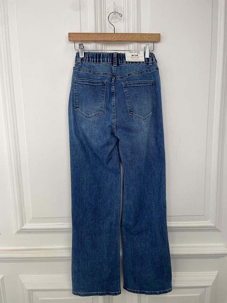 Wide Leg Stretchy Jeans - Mid Blue