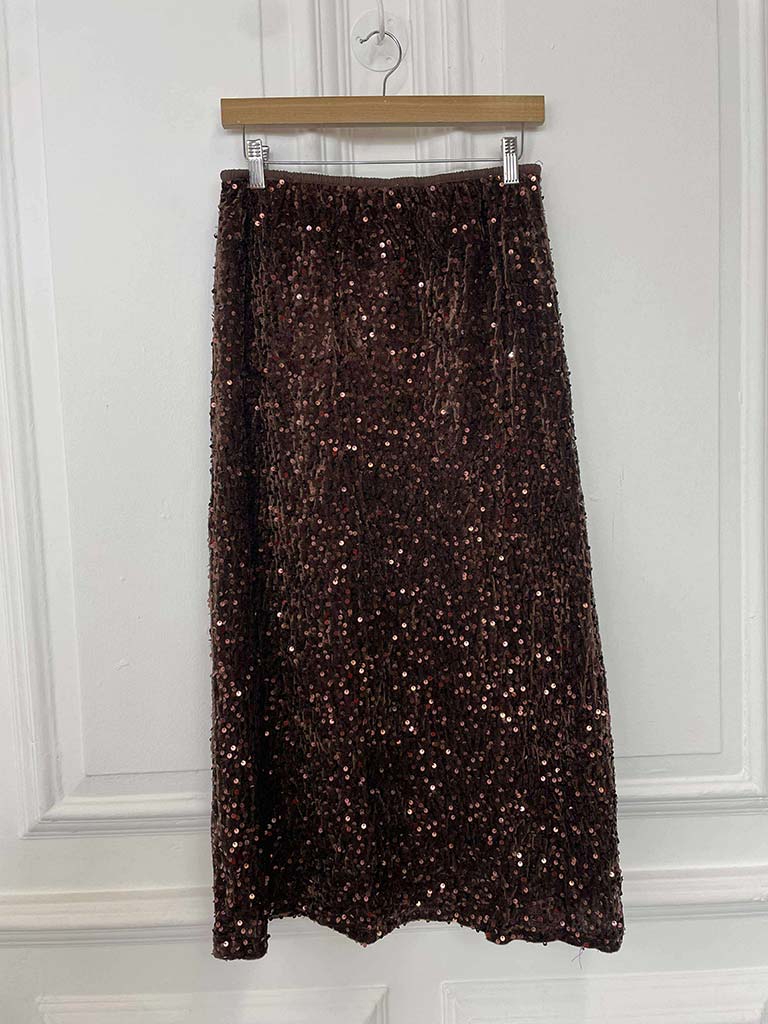 Sequin Pencil Skirt - Chocolate