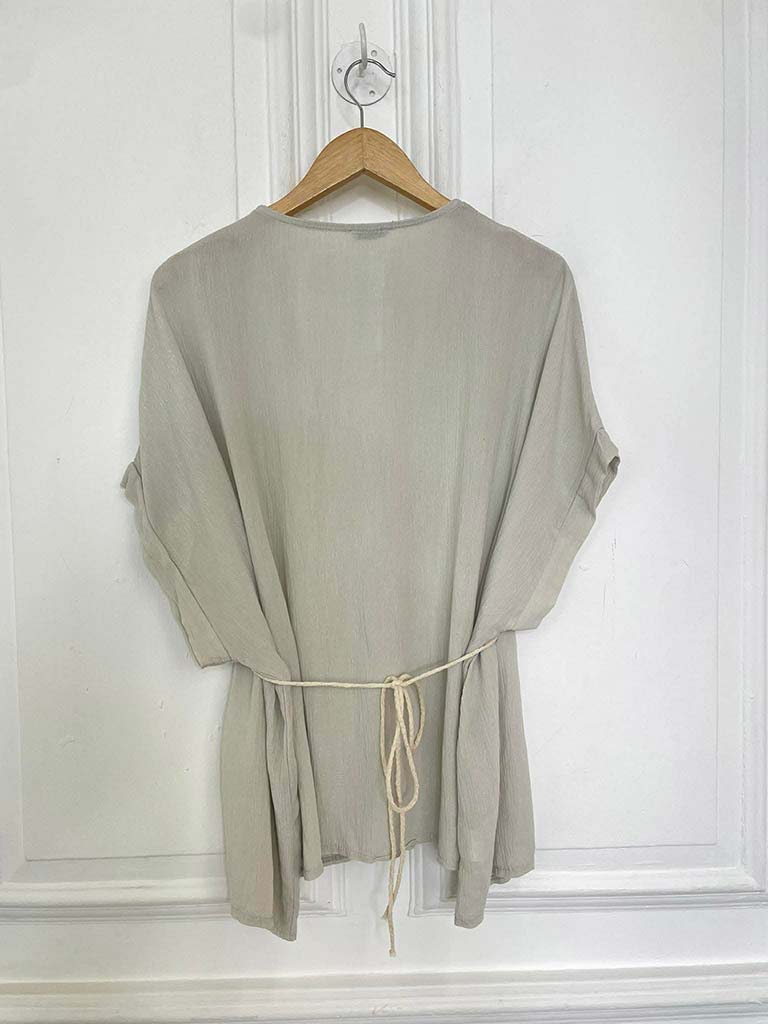 V-Neck Stone Drawstring Top - Stone