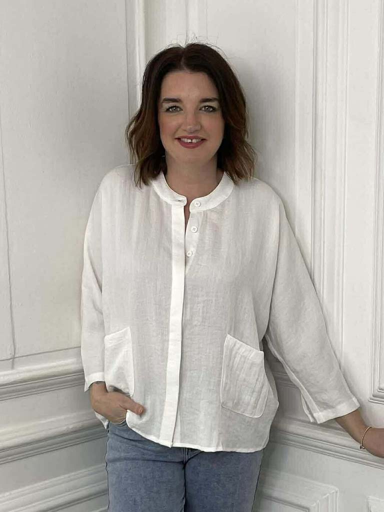 Grandad Collar Lightweight Shacket - Soft White