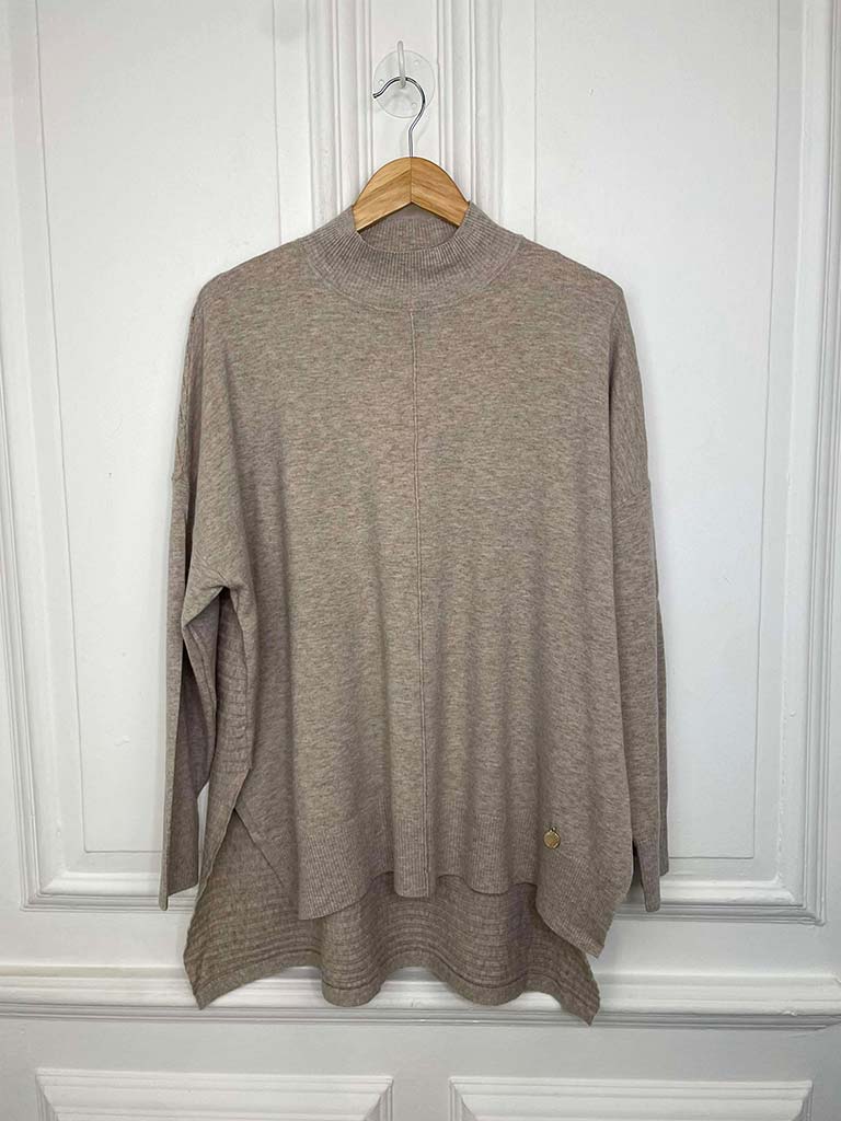 High Neck Ribbed Back Knit - Oat