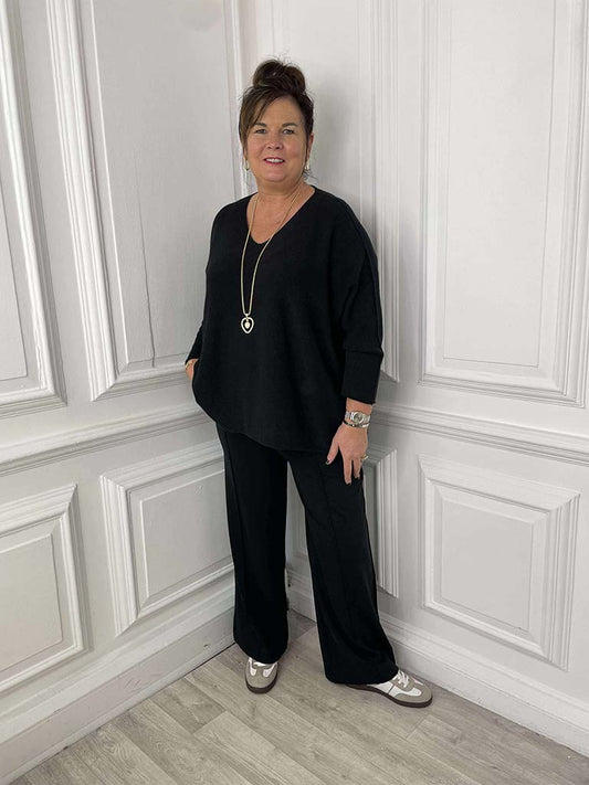 Malissa J Wide Leg Ponte Trousers - Black