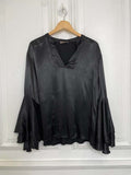 Silk Feel Bell Sleeve Blouse - Black