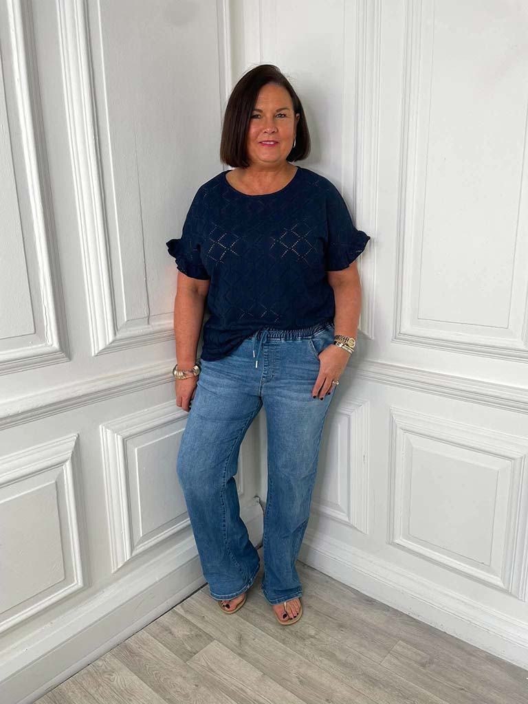Diamond Eyelet Top - Navy