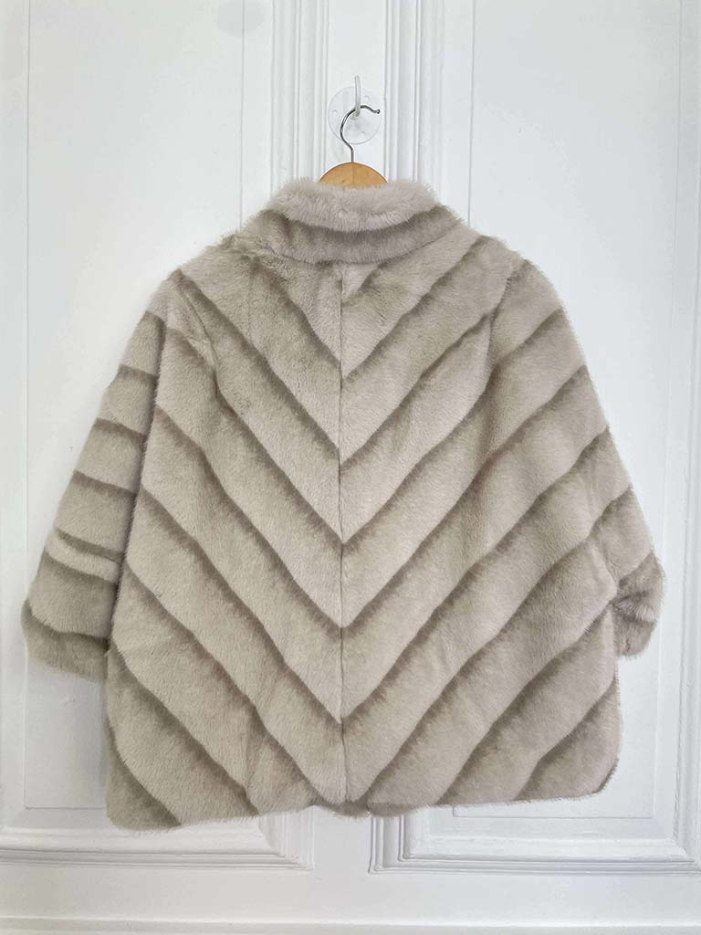 Malissa J Faux Fur 3/4 Sleeve Jacket - Stone