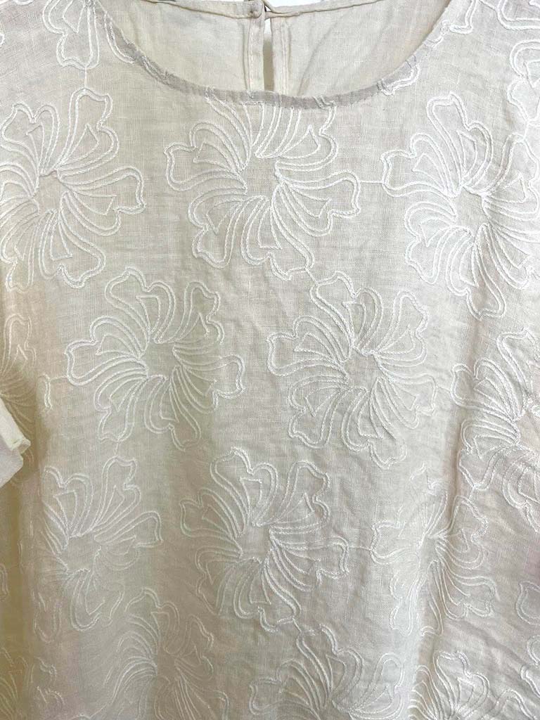 Linen Fiorita Stitch Top - Vanilla