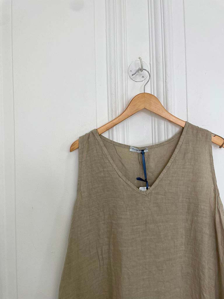 Linen Dip Back Tunic - Stone
