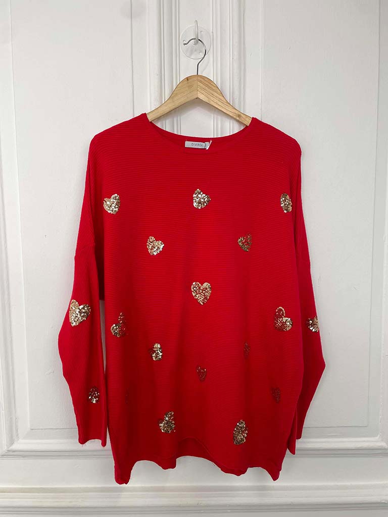 Sequin Heart Knit - Red
