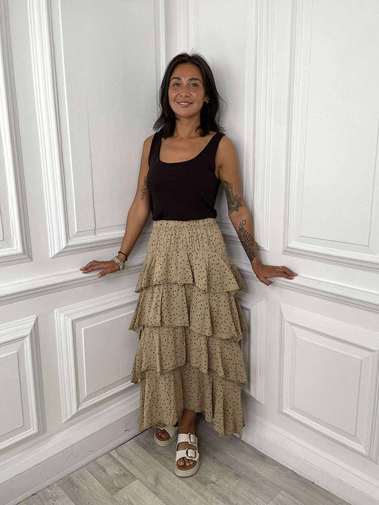 Polka Dot Ruffle Skirt - Caramel