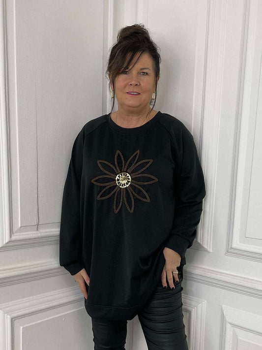 Daisy Embellished Sweatshirt - Black
