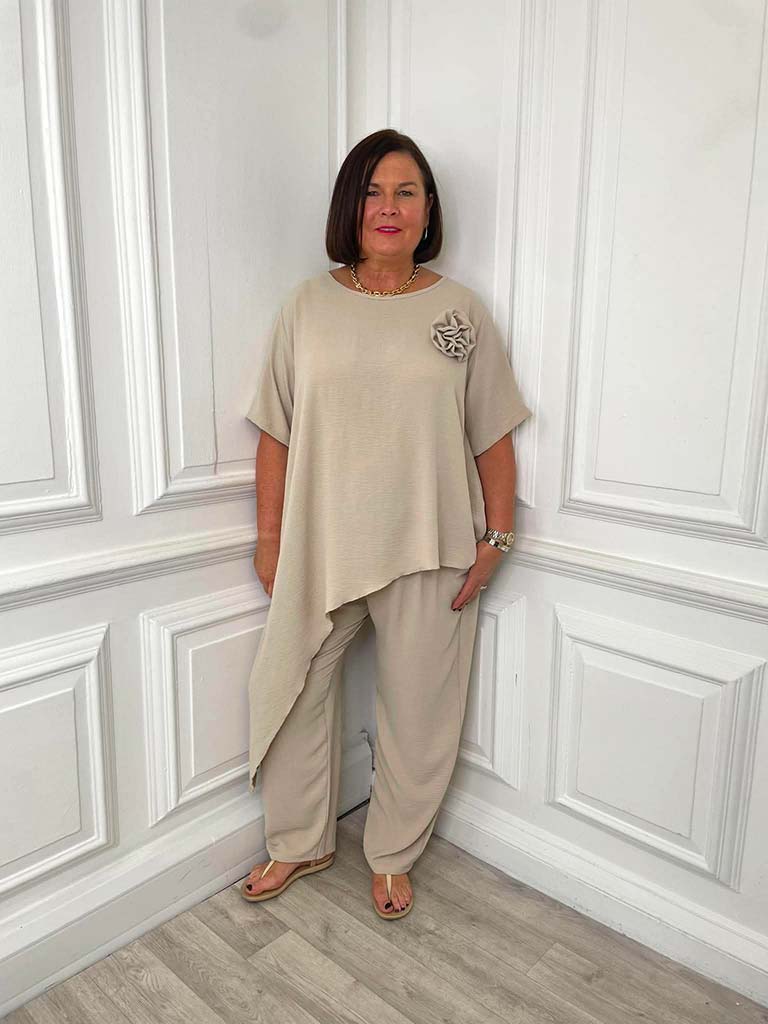 Asymmetric Flower Co-ord - Latte