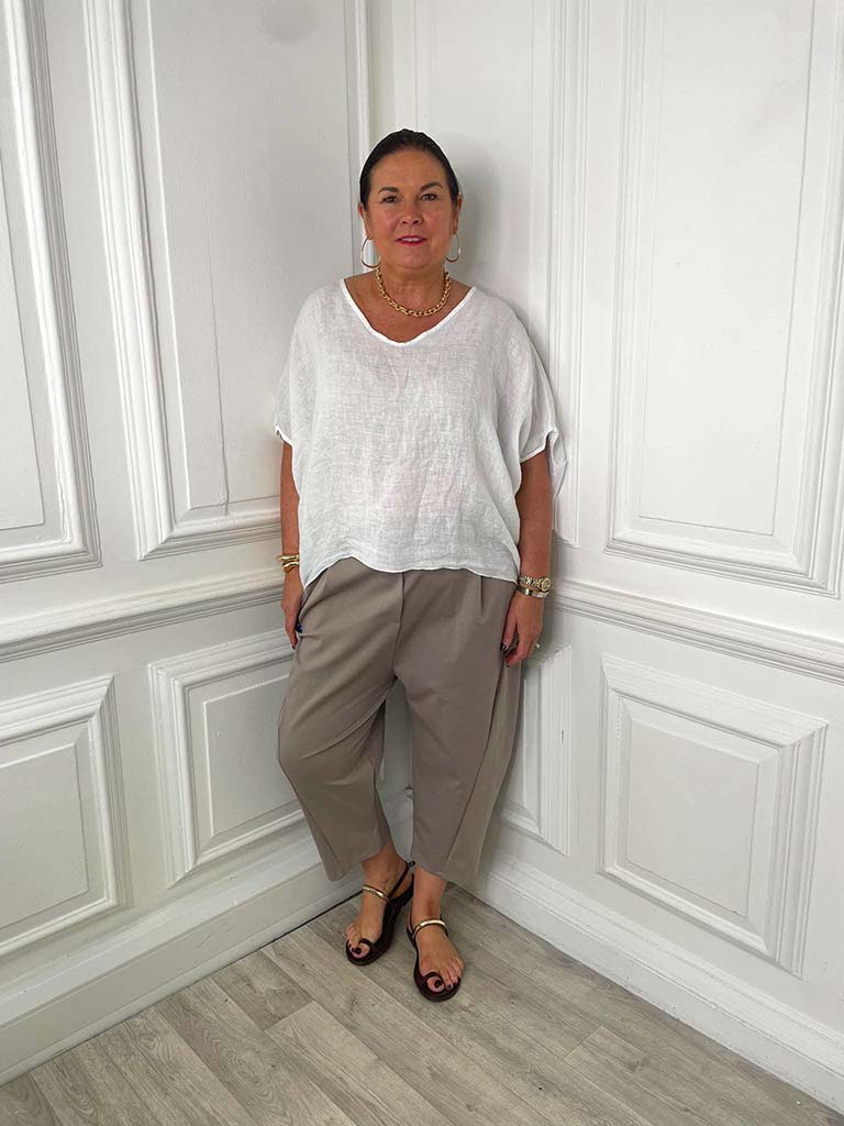 Linen V-Neck Top - White